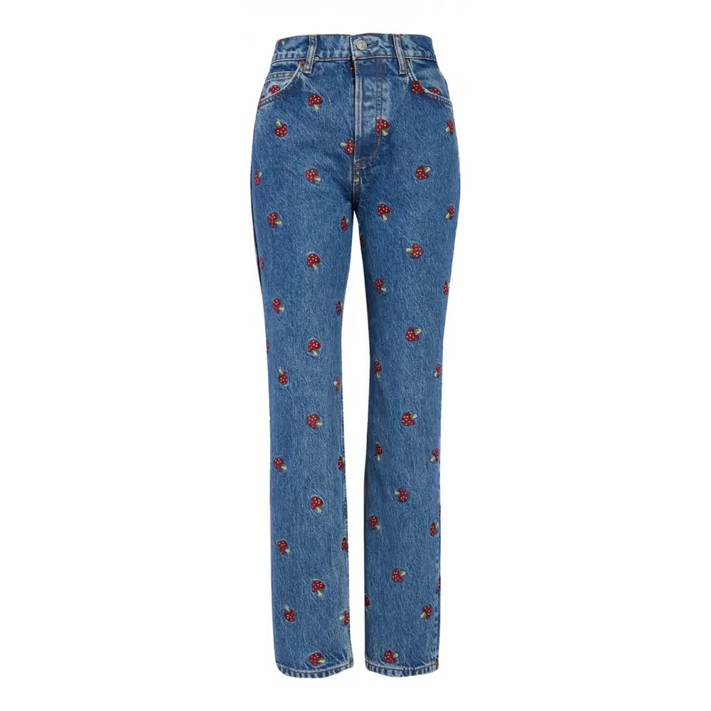 Reformation Straight Leg Mushroom Embroidered Jeans